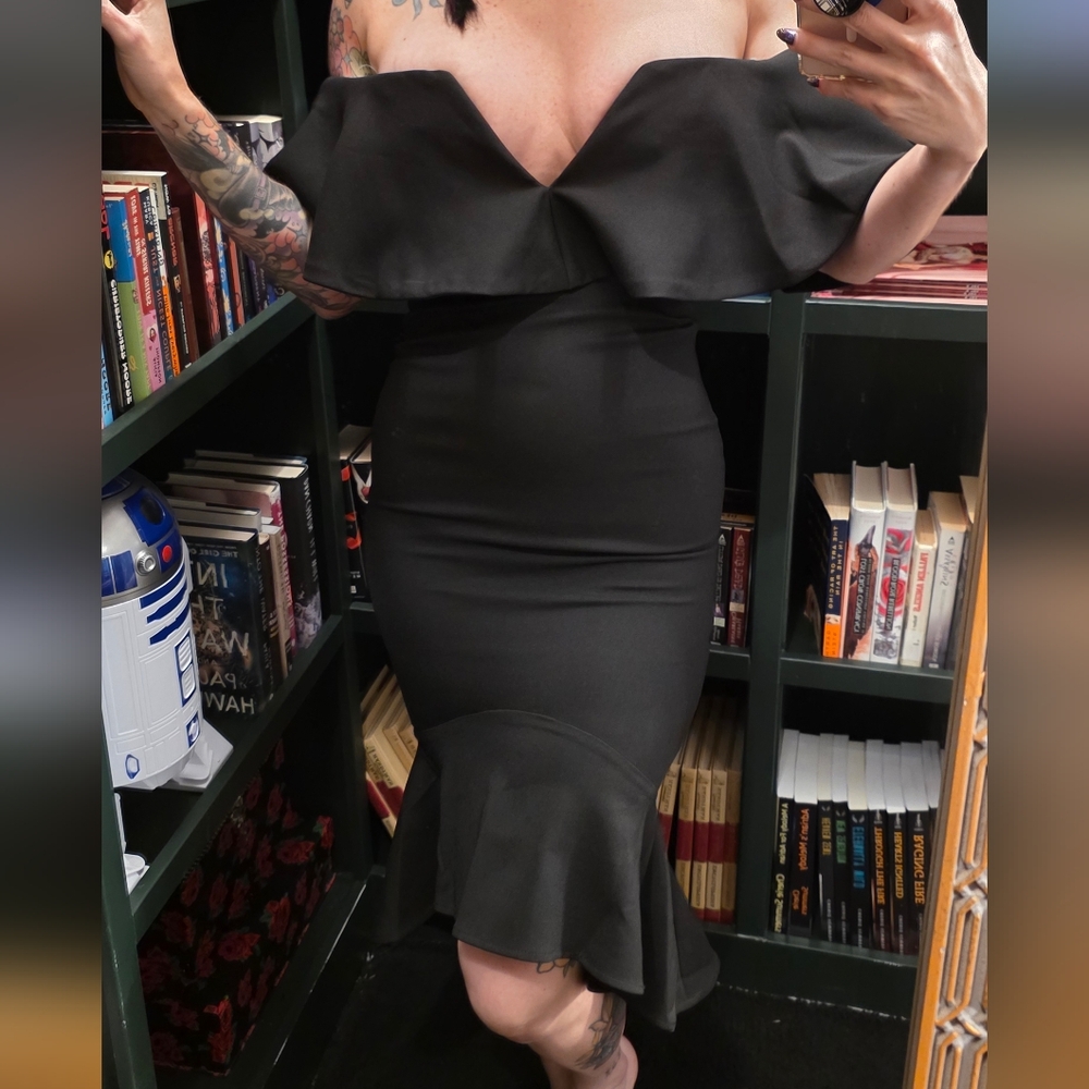 NWOT Rubber Ducky Productions Off Shoulder High-low Midi Dress Black